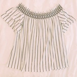 American Eagle Striped Ruffle Off The Shoulder Top